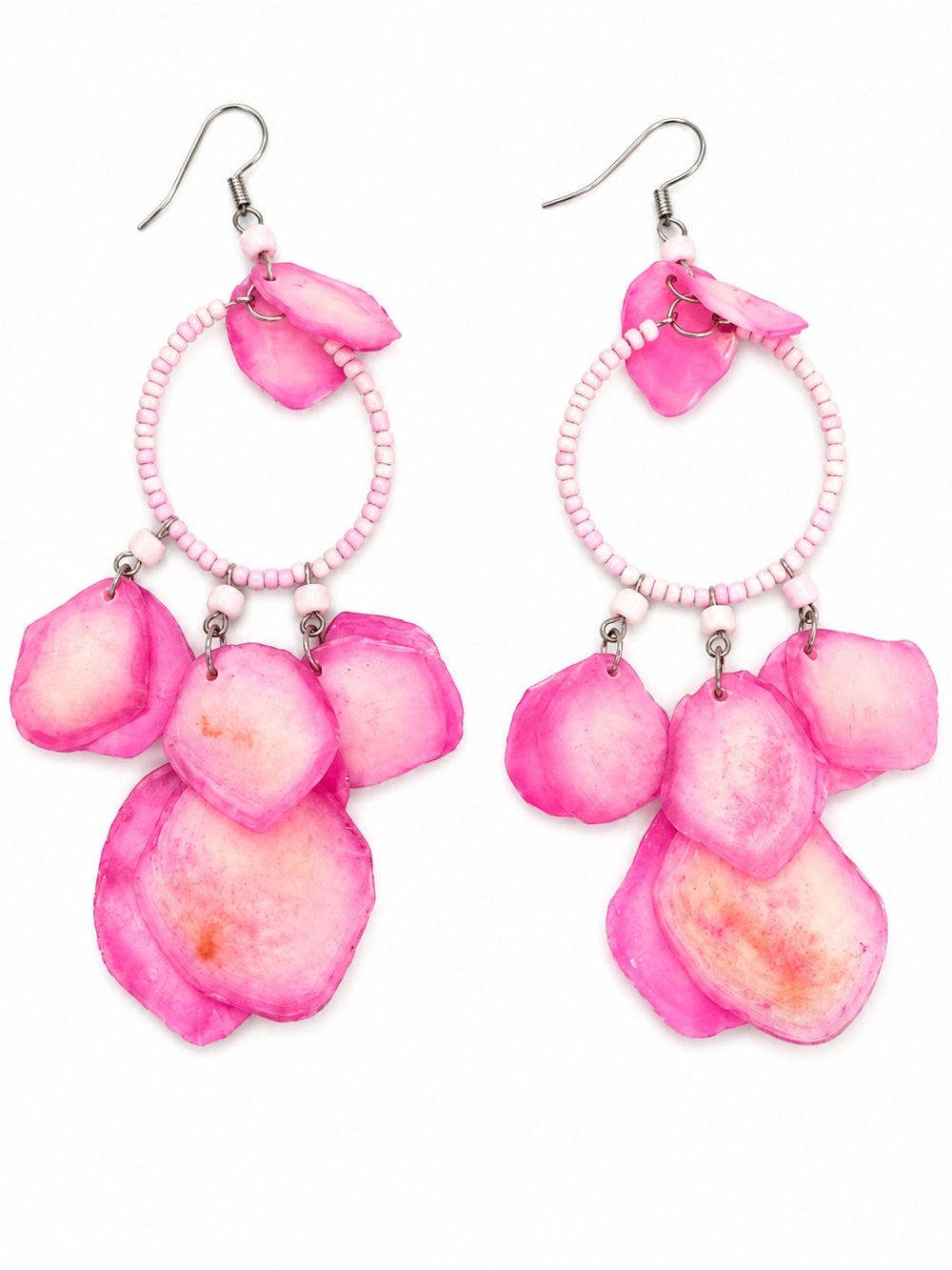 Handcrafted Pink Fish Scale Statement Earrings